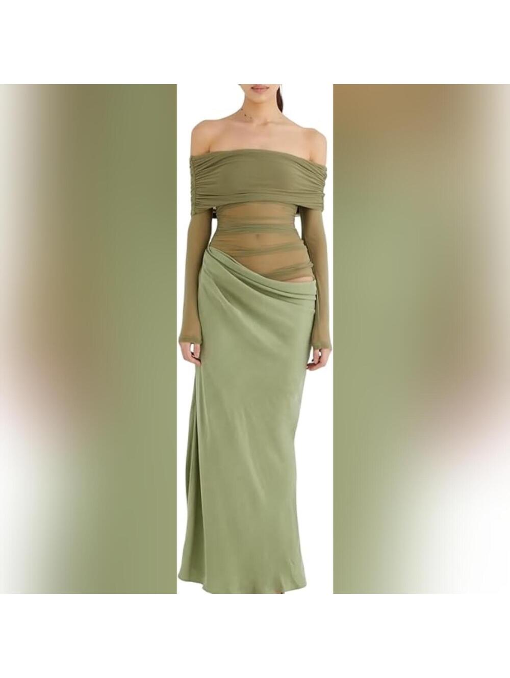 NWOT Lingt Chic Sheer Mesh Off Shoulder Y2K Bodycon Party Maxi Dress, Large